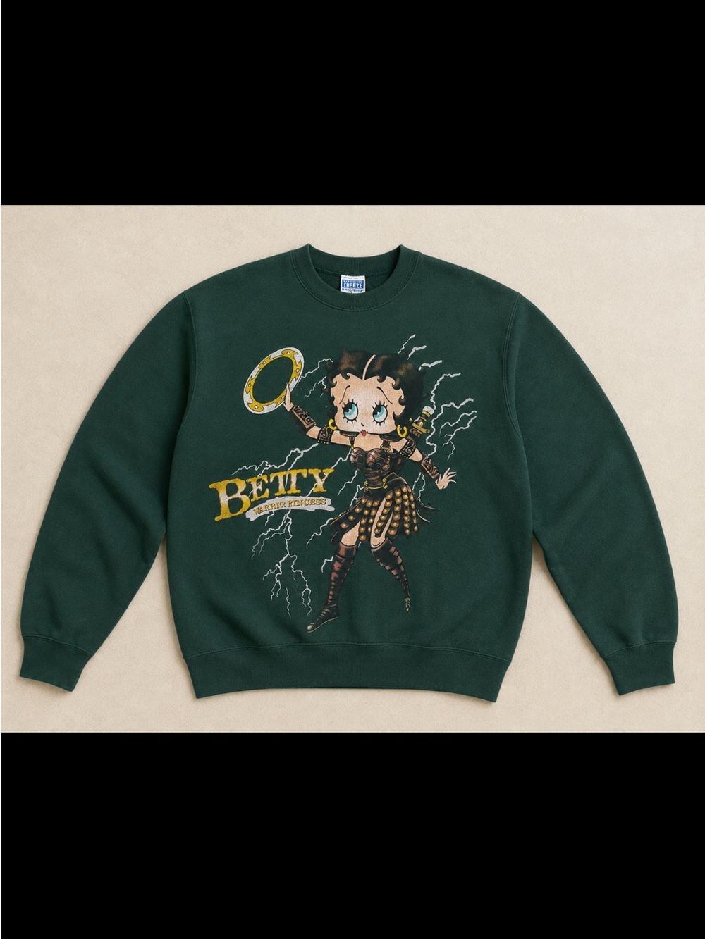 90s Betty Boop Warrior Princess Sweatshirt XL Green Graphic Crewneck Streetwear